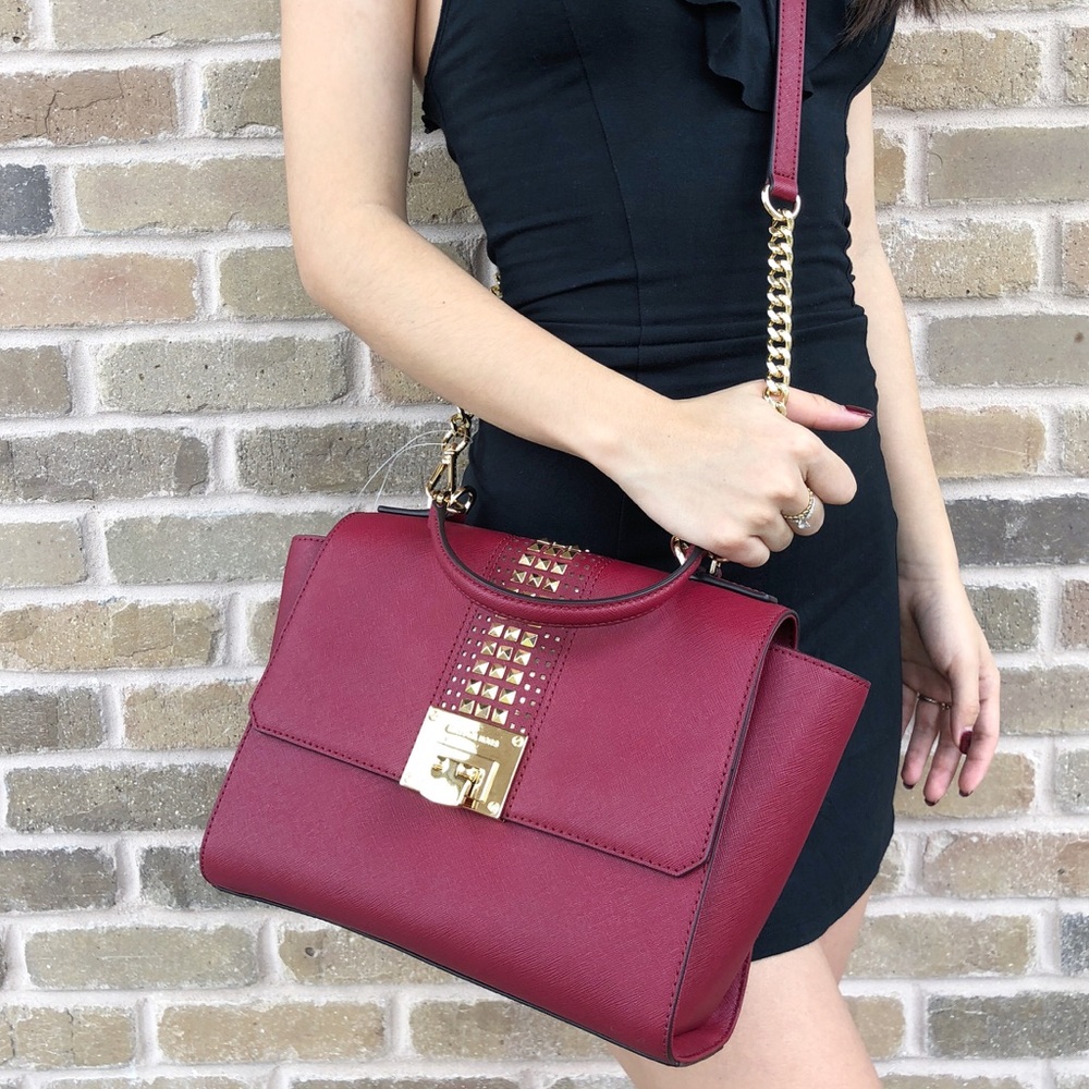 Michael Kors Stud Med Cherry Red Chain Tote - Picture 5 of 8